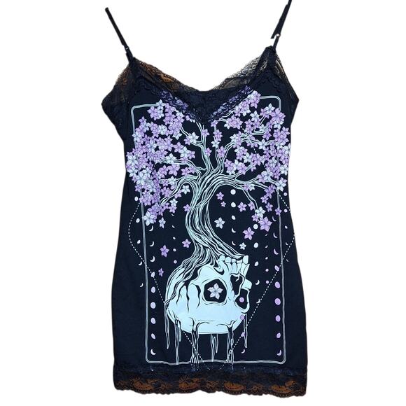 Bodyrage goth upside down skull tree graphic print lace trim cami tanktop floral - Picture 1 of 5